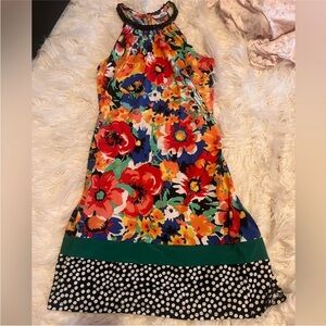 Prelude Floral Halter Dress Polka Dot Hem Small